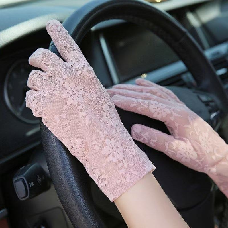 UV apsaugos pirštinės su nėriniu, elastinės, vieno dydžio, neslystančios, vairavimui ir lauko naudojimui, poliesteris