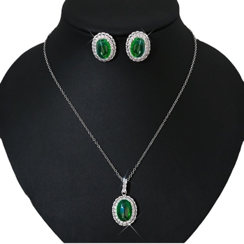 Antikni nadahnut set cirkonija nakita: ogrlica i naušnice s bakrenom podlogom, O-lanac, inlay završna obrada, privjesci od cirkonija, uzorci Ljubav, Kap vode, Zvono