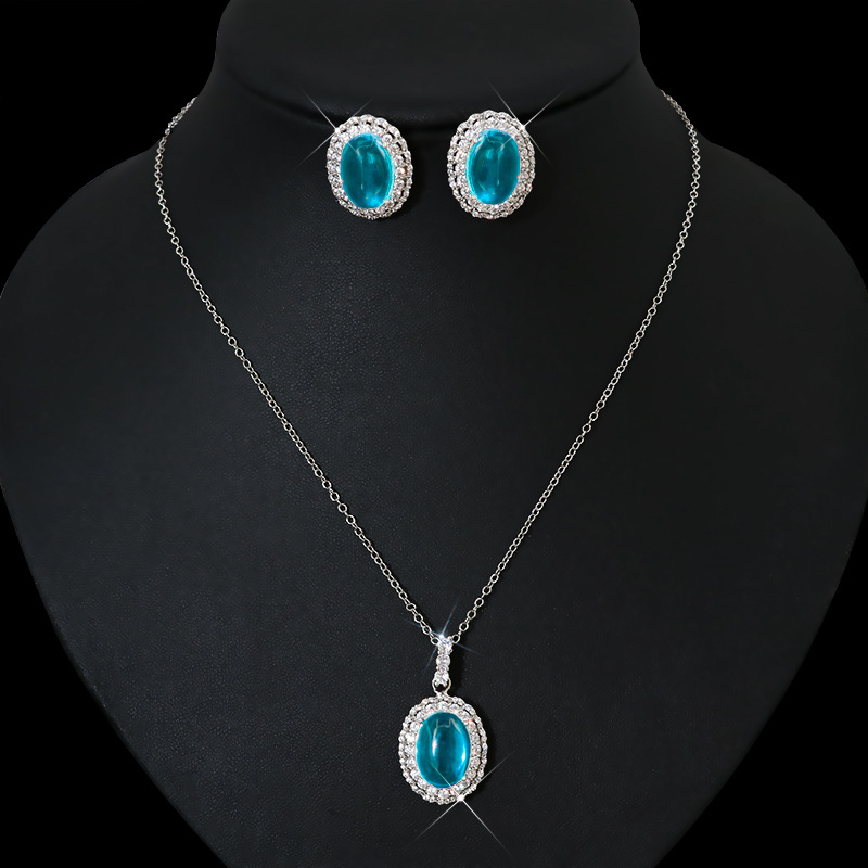 Antikni nadahnut set cirkonija nakita: ogrlica i naušnice s bakrenom podlogom, O-lanac, inlay završna obrada, privjesci od cirkonija, uzorci Ljubav, Kap vode, Zvono