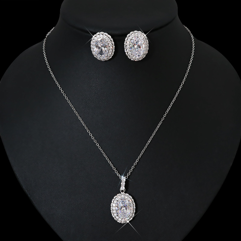 Antikni nadahnut set cirkonija nakita: ogrlica i naušnice s bakrenom podlogom, O-lanac, inlay završna obrada, privjesci od cirkonija, uzorci Ljubav, Kap vode, Zvono