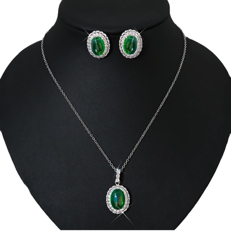 Antikni nadahnut set cirkonija nakita: ogrlica i naušnice s bakrenom podlogom, O-lanac, inlay završna obrada, privjesci od cirkonija, uzorci Ljubav, Kap vode, Zvono