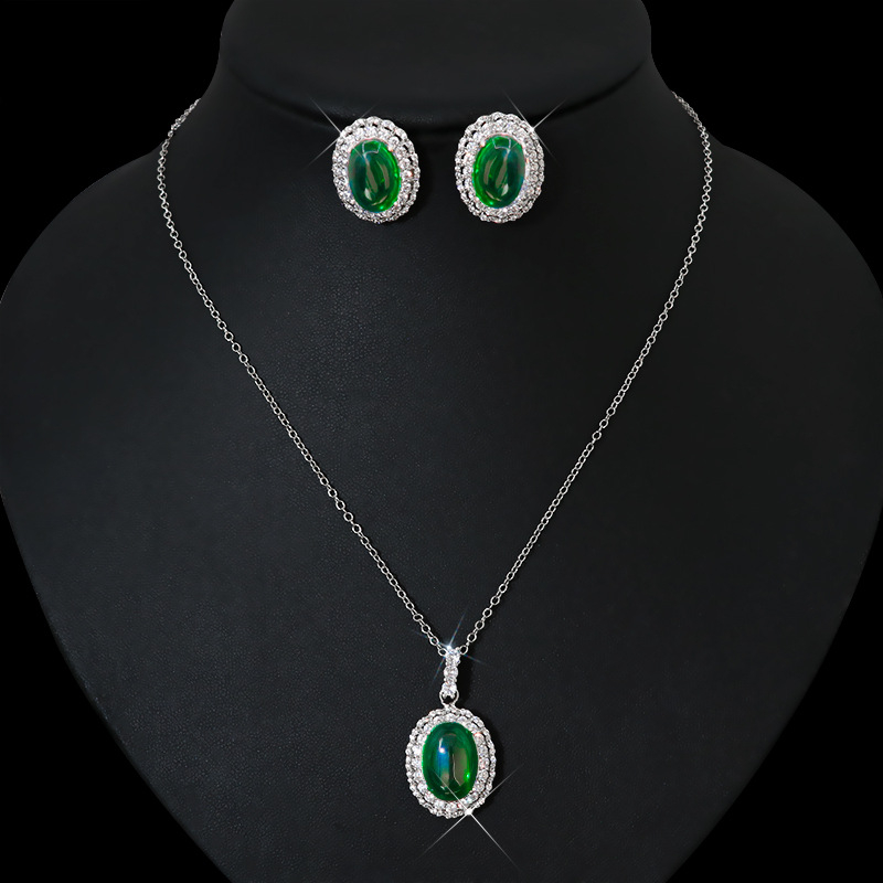 Antikni nadahnut set cirkonija nakita: ogrlica i naušnice s bakrenom podlogom, O-lanac, inlay završna obrada, privjesci od cirkonija, uzorci Ljubav, Kap vode, Zvono