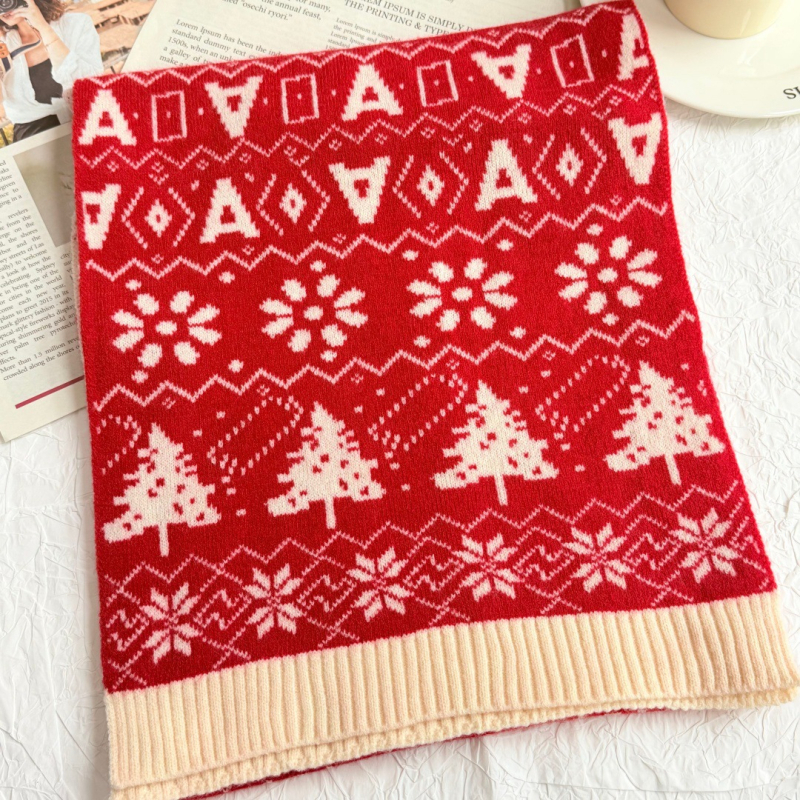 Božišni pleteni šal za žene, dvostrani, warp-knit tkanje, materijal: imitacija kašmira i poliester, uzorak snježne pahulje, sladak, princes stil