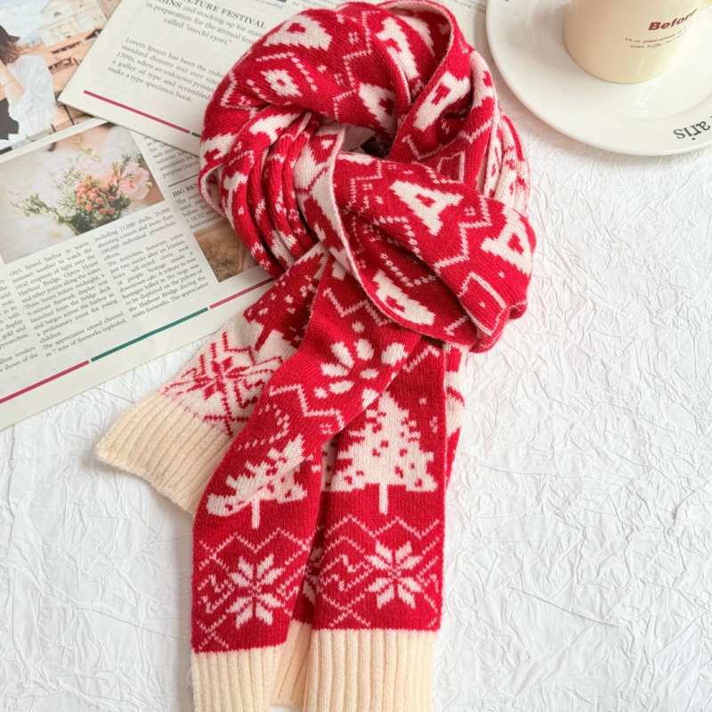 Božišni pleteni šal za žene, dvostrani, warp-knit tkanje, materijal: imitacija kašmira i poliester, uzorak snježne pahulje, sladak, princes stil