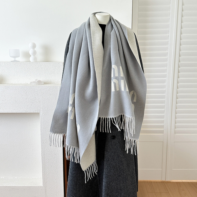 Женски шал от имитационен кашмир, warp-knit плат, топъл зимен аксесоар, полиестер