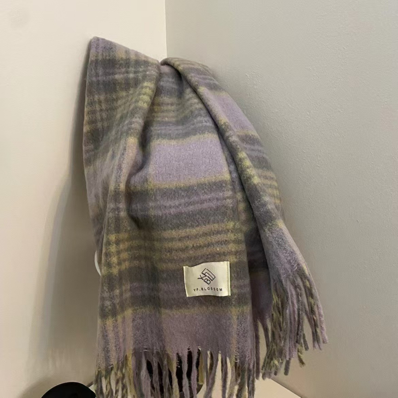 Ženski karirani šal - warp knitting, jacquard, održava toplinu, zima (polyester 71–80%)
