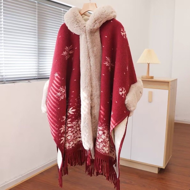 Ženska kapuljača od pliša s kariranim uzorkom, toplo od poliestera, elegantan stil