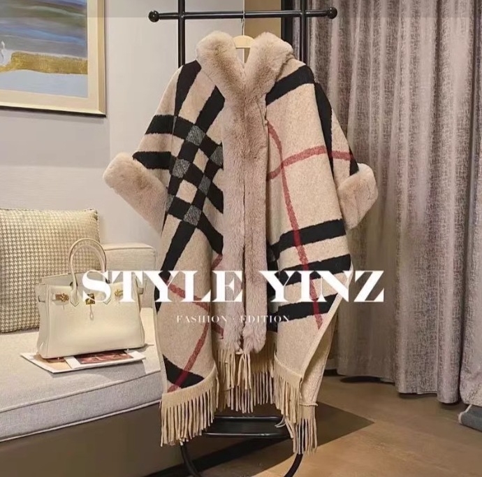 Ženska kapuljača od pliša s kariranim uzorkom, toplo od poliestera, elegantan stil