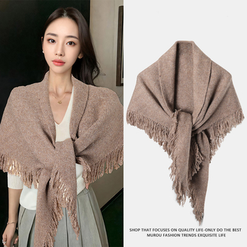 Триъгълен шал от вълнена смес, плетен, зимен аксесоар, запазва топлината, уличен стил