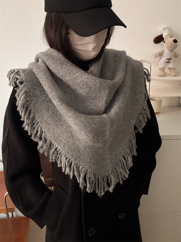 Триъгълен шал от вълнена смес, плетен, зимен аксесоар, запазва топлината, уличен стил