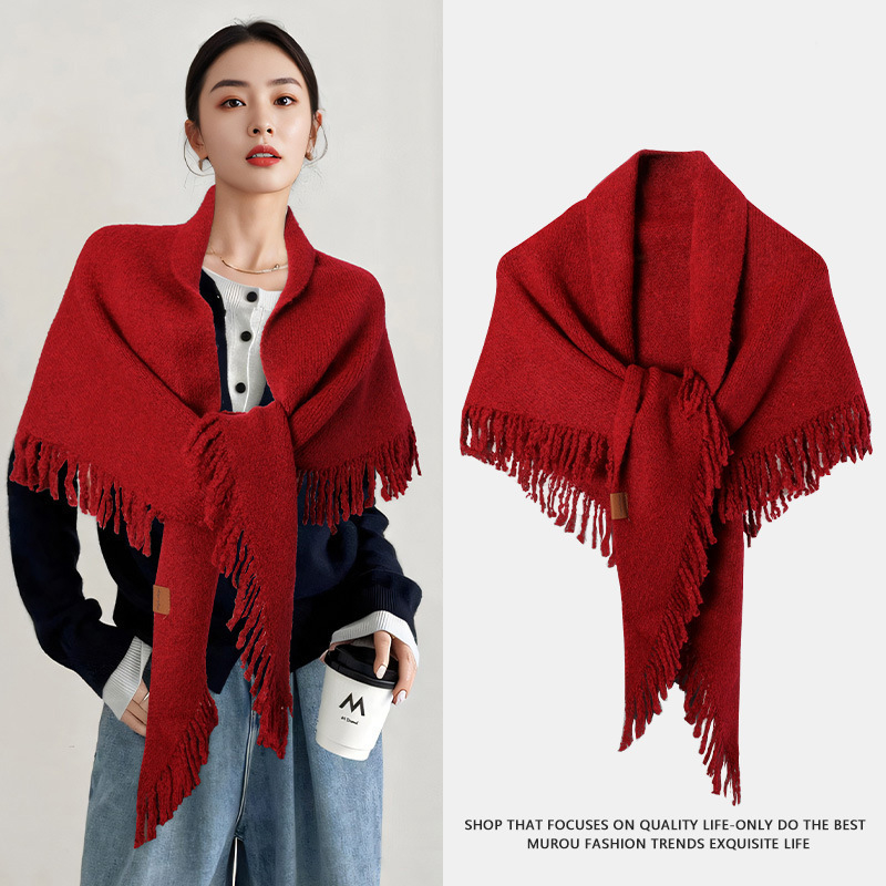 Триъгълен шал от вълнена смес, плетен, зимен аксесоар, запазва топлината, уличен стил