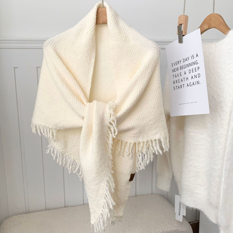 Триъгълен шал от вълнена смес, плетен, зимен аксесоар, запазва топлината, уличен стил