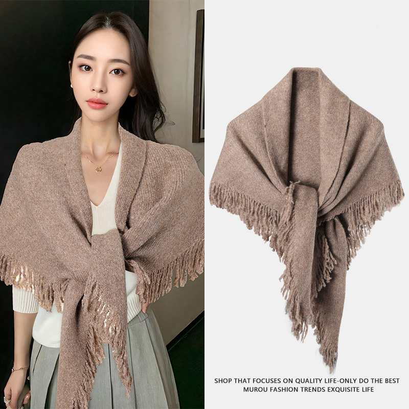 Триъгълен шал от вълнена смес, плетен, зимен аксесоар, запазва топлината, уличен стил