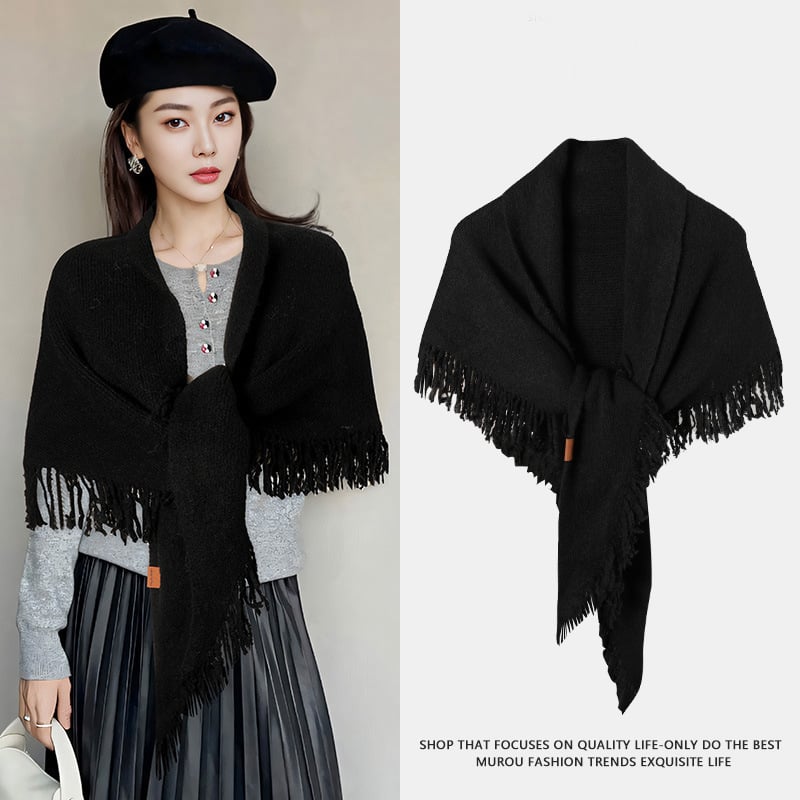 Триъгълен шал от вълнена смес, плетен, зимен аксесоар, запазва топлината, уличен стил