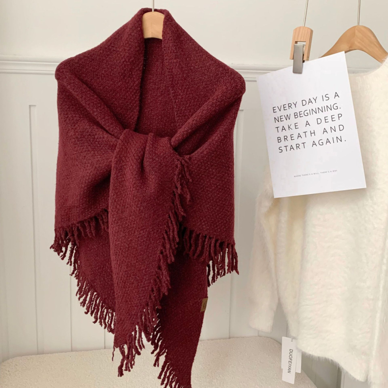 Триъгълен шал от вълнена смес, плетен, зимен аксесоар, запазва топлината, уличен стил