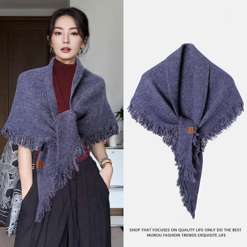 Триъгълен шал от вълнена смес, плетен, зимен аксесоар, запазва топлината, уличен стил