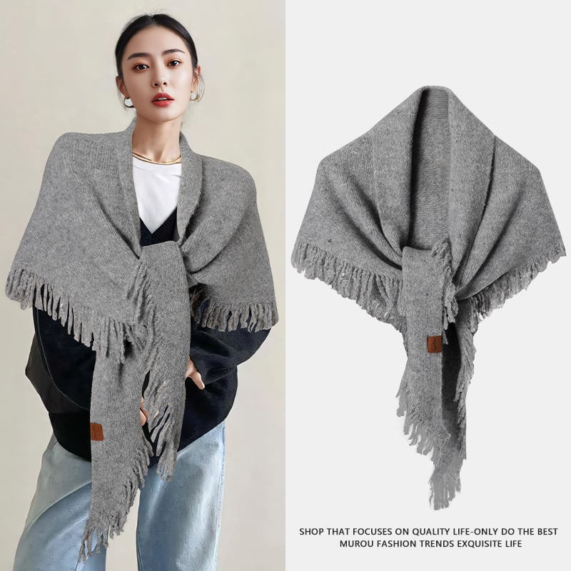 Триъгълен шал от вълнена смес, плетен, зимен аксесоар, запазва топлината, уличен стил