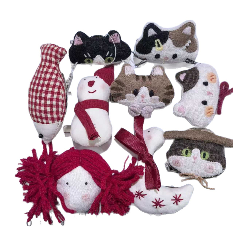 Broš za odjeću – ručno izrađeni, mješavina materijala, motiv mačice i djevojčice, korejski stil, dvostruka upotreba