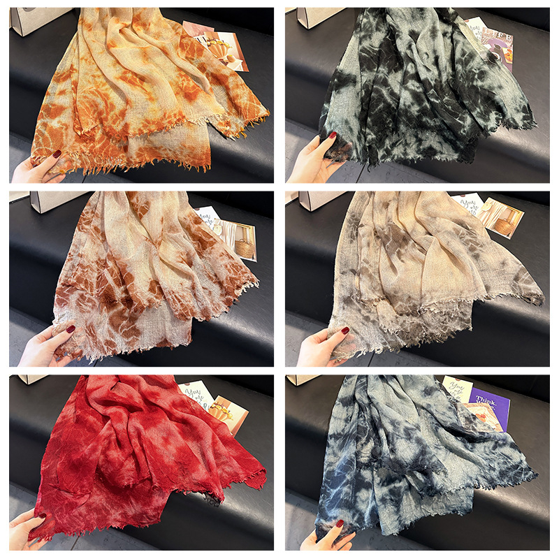 Lagani šal s gradijentom boje, pleten po weft tehnici, poliester, ljeto, novi kineski stil