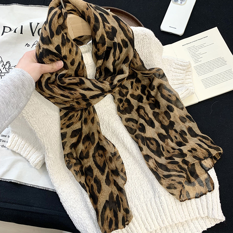 Šal od poliester čifona s leopard uzorkom, jednostavno tkanje, ljetni dodatak, otisnuti dizajn