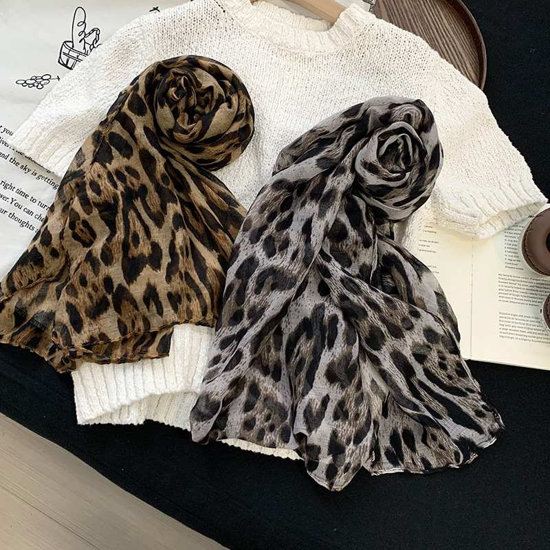 Šal od poliester čifona s leopard uzorkom, jednostavno tkanje, ljetni dodatak, otisnuti dizajn
