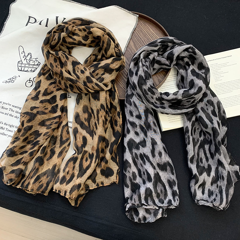Šal od poliester čifona s leopard uzorkom, jednostavno tkanje, ljetni dodatak, otisnuti dizajn