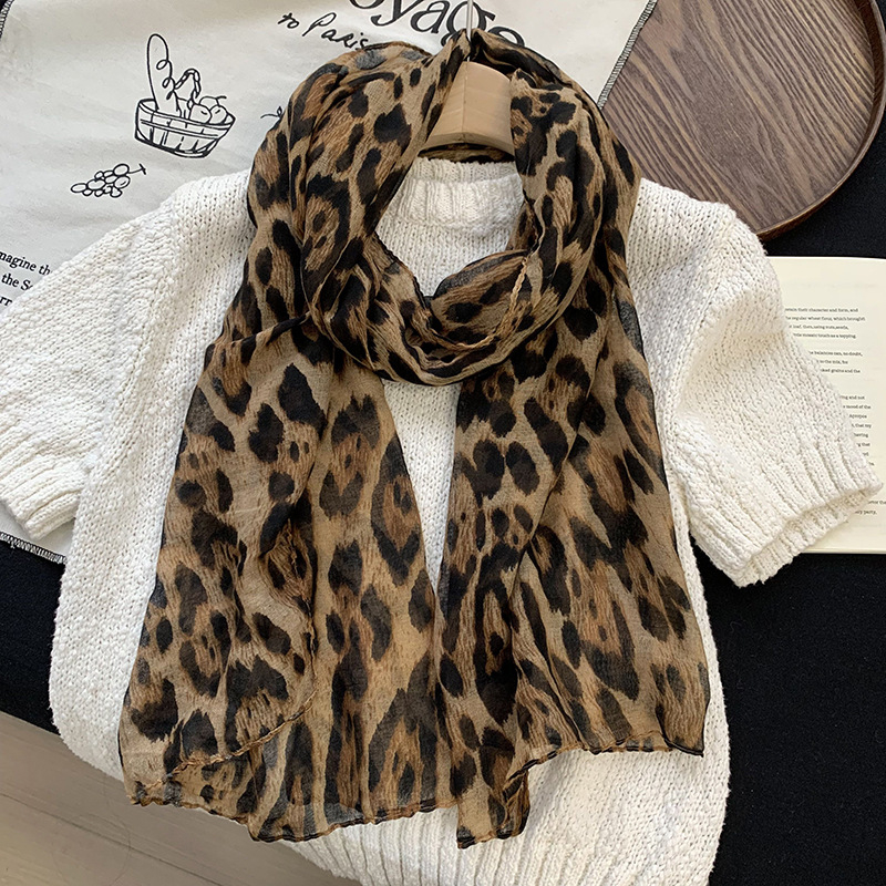 Šal od poliester čifona s leopard uzorkom, jednostavno tkanje, ljetni dodatak, otisnuti dizajn