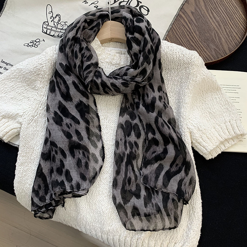 Šal od poliester čifona s leopard uzorkom, jednostavno tkanje, ljetni dodatak, otisnuti dizajn