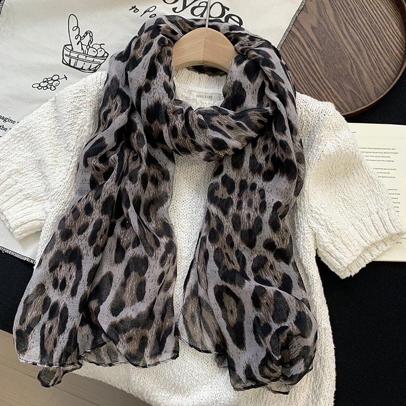 Šal od poliester čifona s leopard uzorkom, jednostavno tkanje, ljetni dodatak, otisnuti dizajn