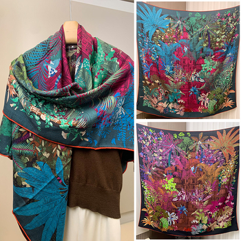 Dvostrano otisnuti šal od svile i vune za žene, topao i stilski, podrijetlo Hangzhou, tkanina twill, Jacquard završna obrada, kvadratnog oblika, moderan stil