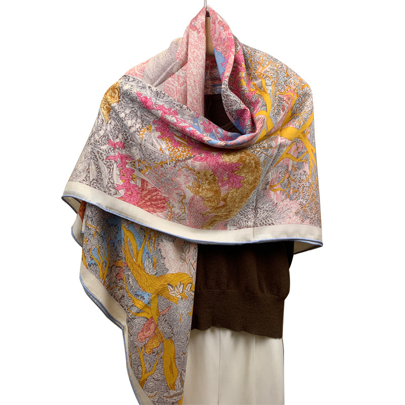 Dvostrano otisnuti šal od svile i vune za žene, topao i stilski, podrijetlo Hangzhou, tkanina twill, Jacquard završna obrada, kvadratnog oblika, moderan stil