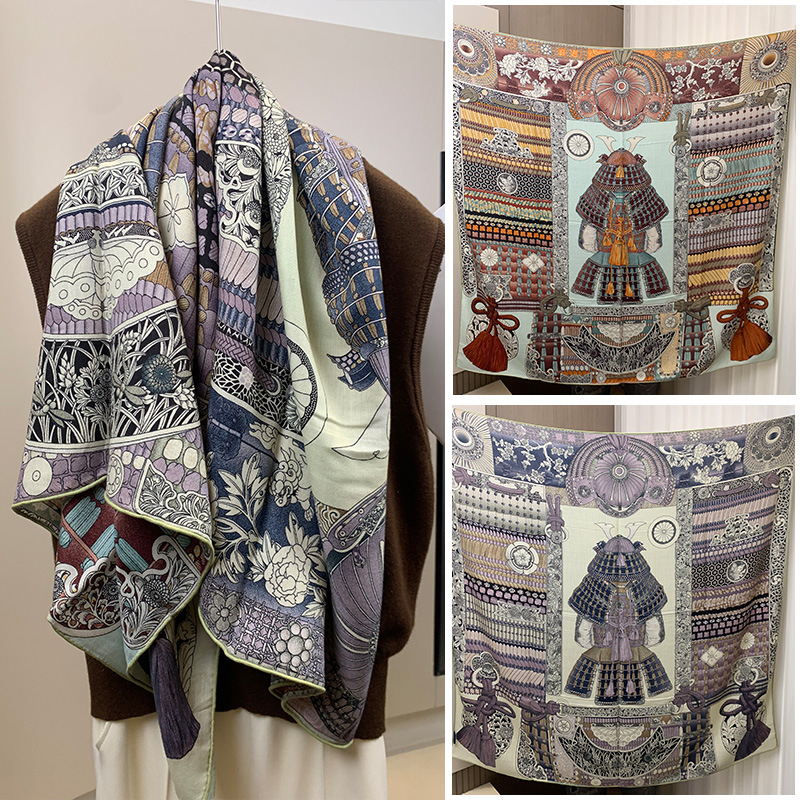 Dvostrano otisnuti šal od svile i vune za žene, topao i stilski, podrijetlo Hangzhou, tkanina twill, Jacquard završna obrada, kvadratnog oblika, moderan stil