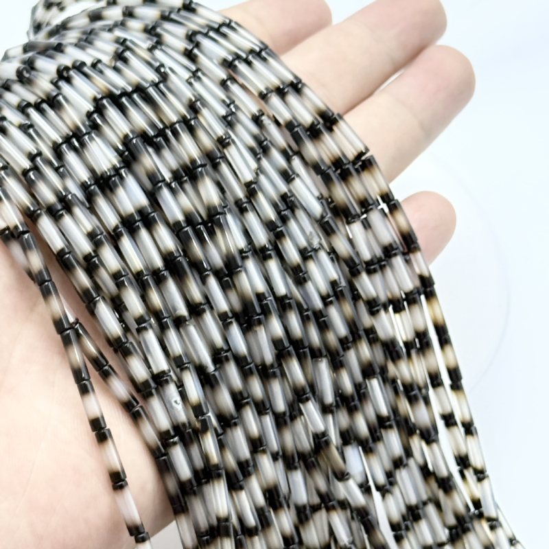 Prirodne agata chalcedon crno-bijele cilindrične tubičaste perle, barrel perle za DIY narukvice i ogrlice, dodaci za nakit