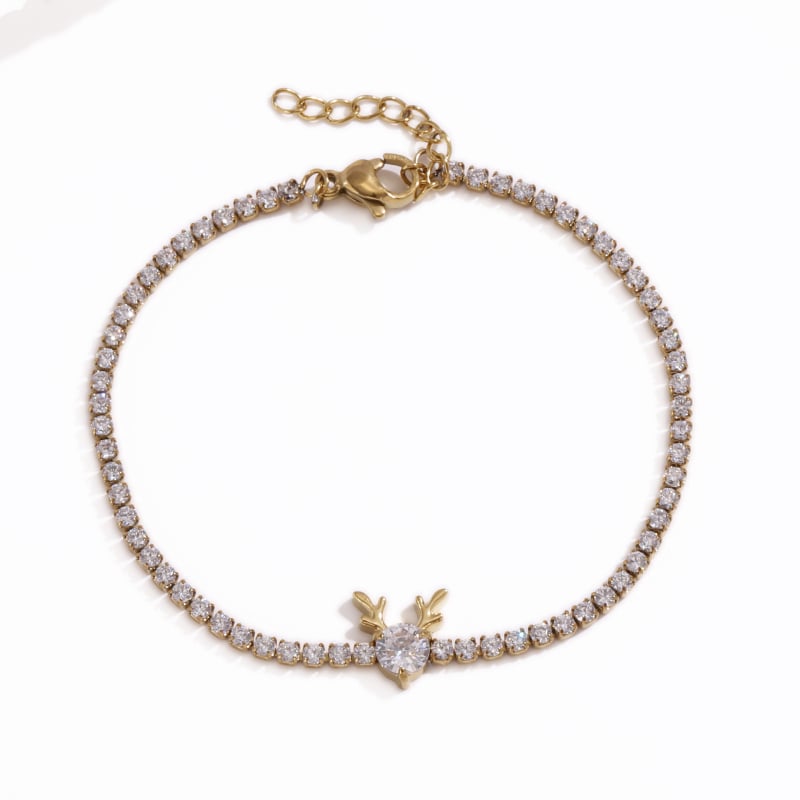 Nőknek szóló antler ékszerszett: titán-acél, cirkón inlay, keresztláncos nyaklánc, fülbevalók és karkötő, állatmotívumok