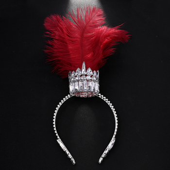 Krona za glavu s perjem i rhinestones, elektroplatiranje, ženski stil