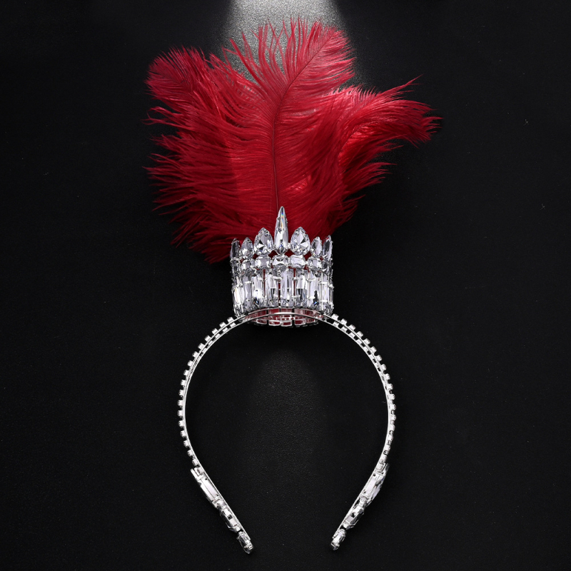 Krona za glavu s perjem i rhinestones, elektroplatiranje, ženski stil