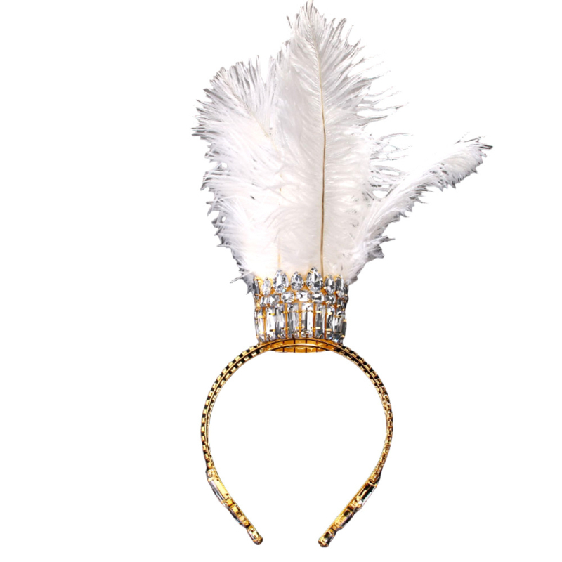 Krona za glavu s perjem i rhinestones, elektroplatiranje, ženski stil