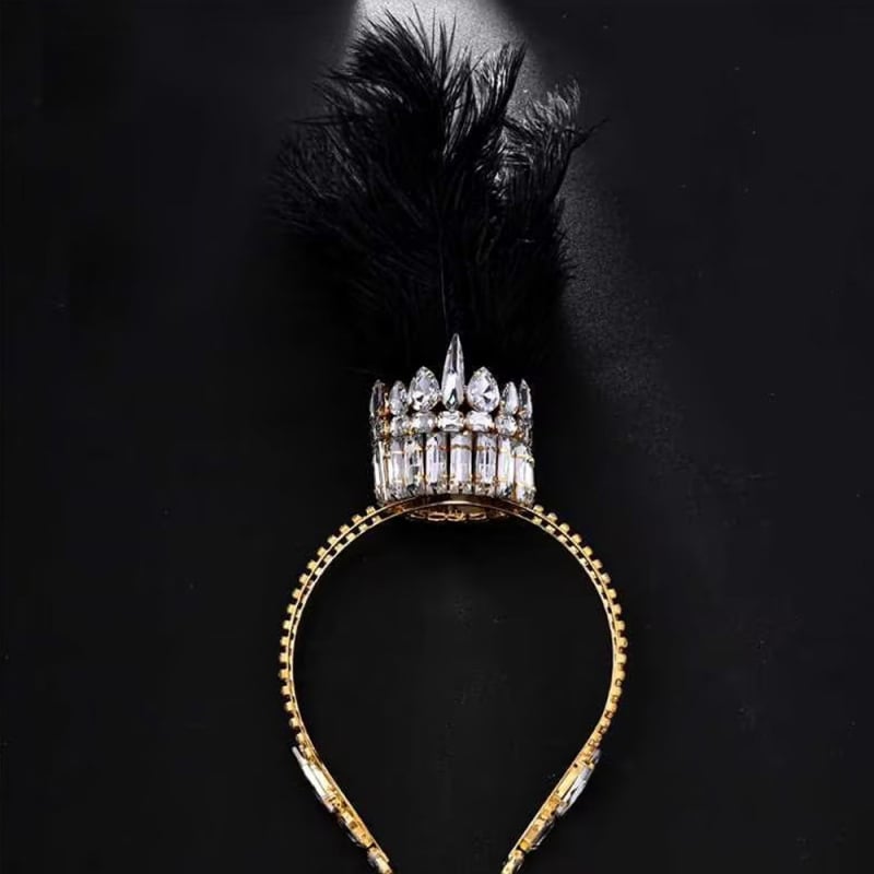 Krona za glavu s perjem i rhinestones, elektroplatiranje, ženski stil
