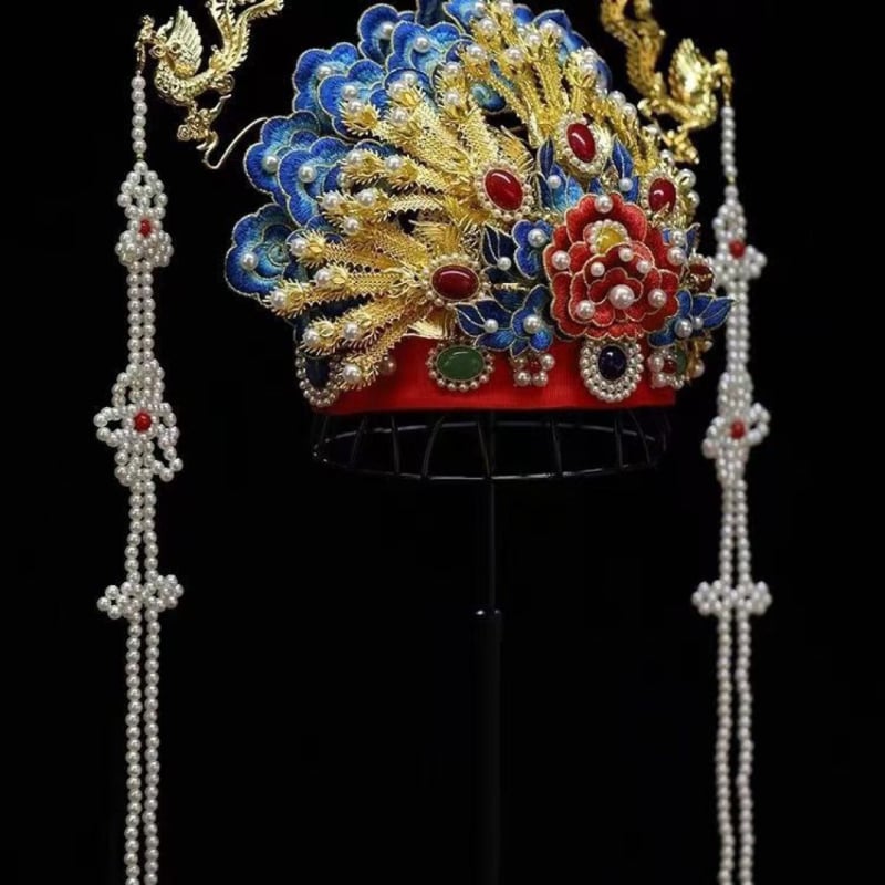 Минг стил фениксова корона – комплект за глава с пискюли от изкуствени перли, детски аксесоар за глава, метал, стил 20213, кристал тип 20213, обработка 20213