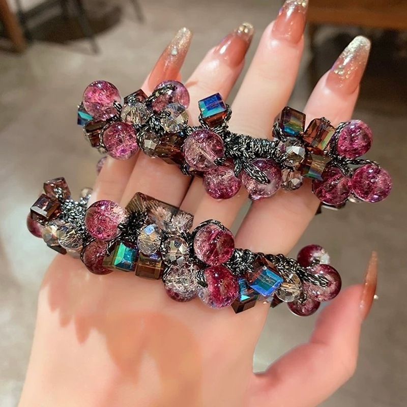 Gumica za kosu s kristalnim perlama, korejski stil, visoka elastičnost, pleteni dizajn