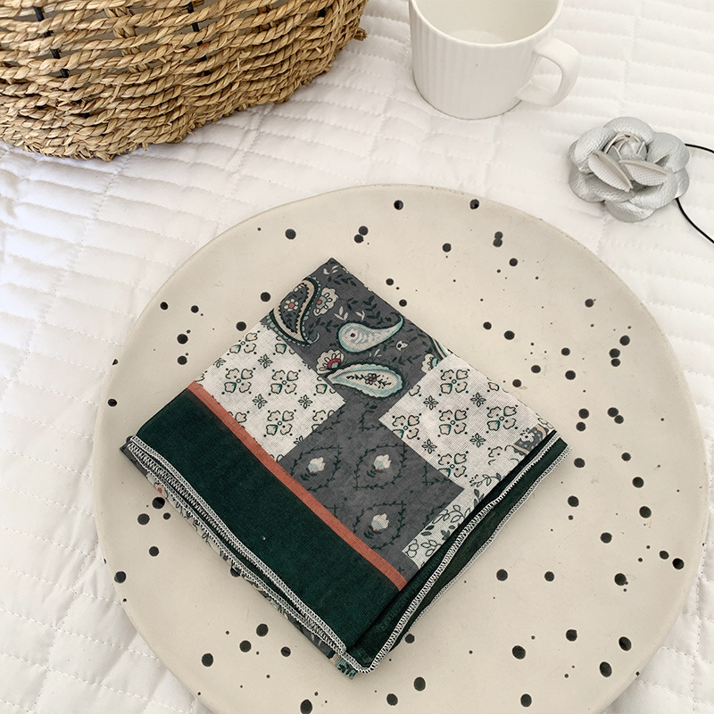 Svileni šal s kariranim uzorkom za žene, vintage inspiracije, etnički stil, dugi lagani šal za vrat