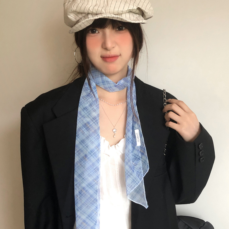 Svileni šal s kariranim uzorkom za žene, vintage inspiracije, etnički stil, dugi lagani šal za vrat