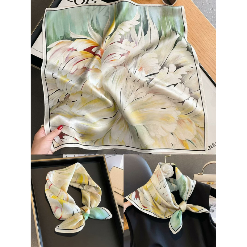 Ženski šal oko vrata, kvadratni 70x70 cm s cvjetnim uzorkom, 2025 novi stil, traka za kosu