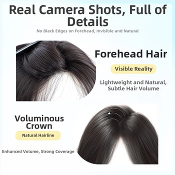 Viengabės plaukų toppers moterims viršugalvyje, apimtis, pūkuotas realistiškas vaizdas, be siūlių konstrukcija; aukštos temperatūros pluoštai; pusiau rankų darbo; kirpimas: tiesūs arba pakrypę; tinka visoms veido formoms