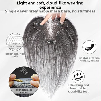 Perukės gabalas moterims, rankų austas, atsparūs karščiui pluoštai, be siūlių, tūris viršugalvyje