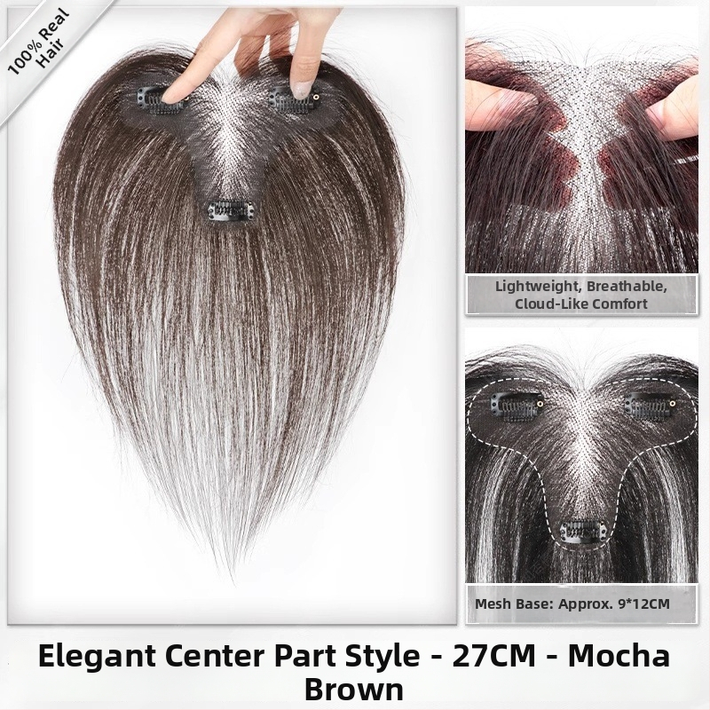 Perukės gabalas moterims, rankų austas, atsparūs karščiui pluoštai, be siūlių, tūris viršugalvyje