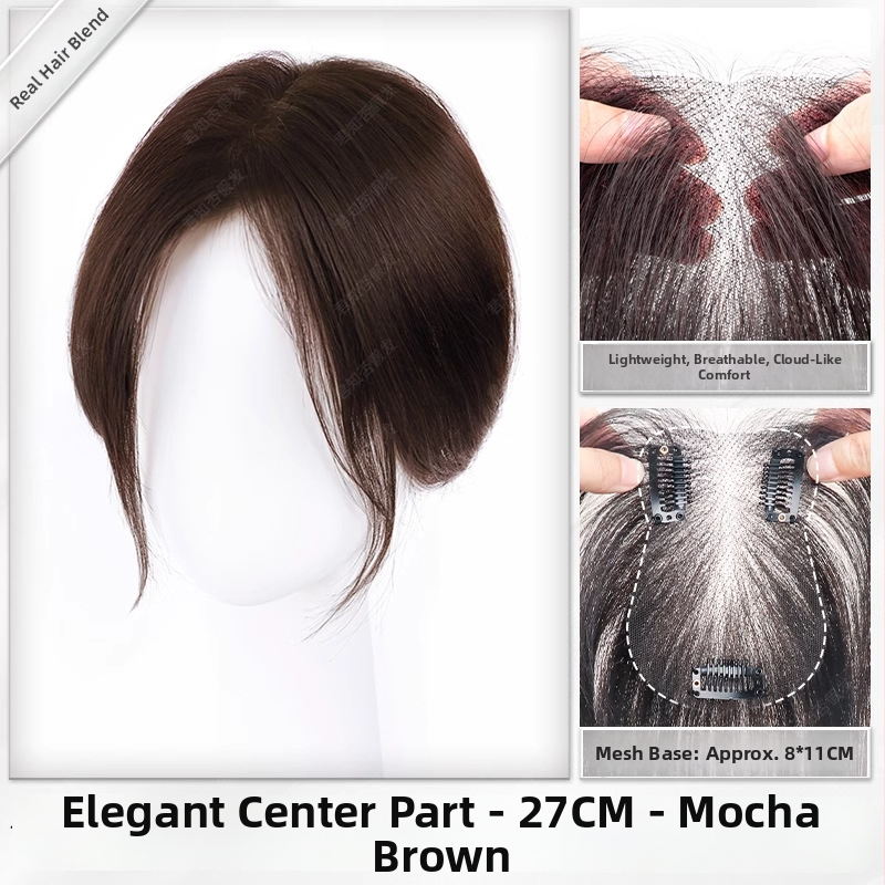 Perukės gabalas moterims, rankų austas, atsparūs karščiui pluoštai, be siūlių, tūris viršugalvyje