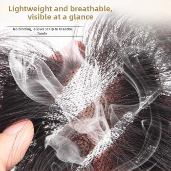 Perukas su centrinio kirpčiuko dalijimo, pūkotas natūralus vaizdas, plaukai iš aukštos temperatūros vielos, I formos tinklo kirpčiukų blokas, mechanizmas