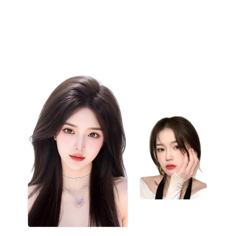 Perukas su centrinio kirpčiuko dalijimo, pūkotas natūralus vaizdas, plaukai iš aukštos temperatūros vielos, I formos tinklo kirpčiukų blokas, mechanizmas