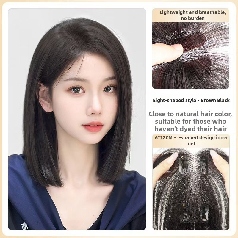 Perukas su centrinio kirpčiuko dalijimo, pūkotas natūralus vaizdas, plaukai iš aukštos temperatūros vielos, I formos tinklo kirpčiukų blokas, mechanizmas